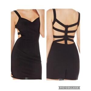 Alyce Paris Retro Babydoll Mini Black Dress Sz 00 NYE Evening Cutout Party Y2K